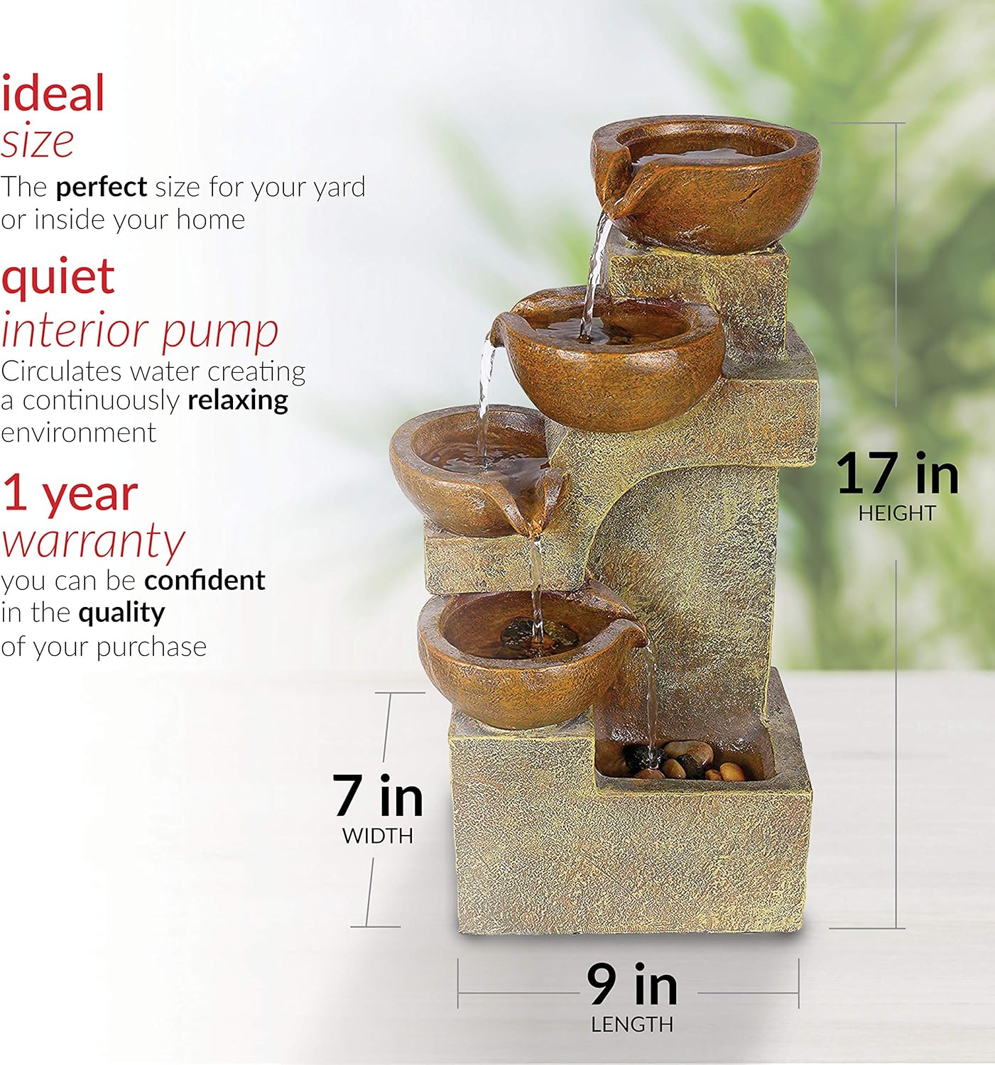 Alpine Corporation WCT726 Tiering Pots Fountain, 17 Inch Tall, Brown : Indoor Fountains : Garden & Outdoor