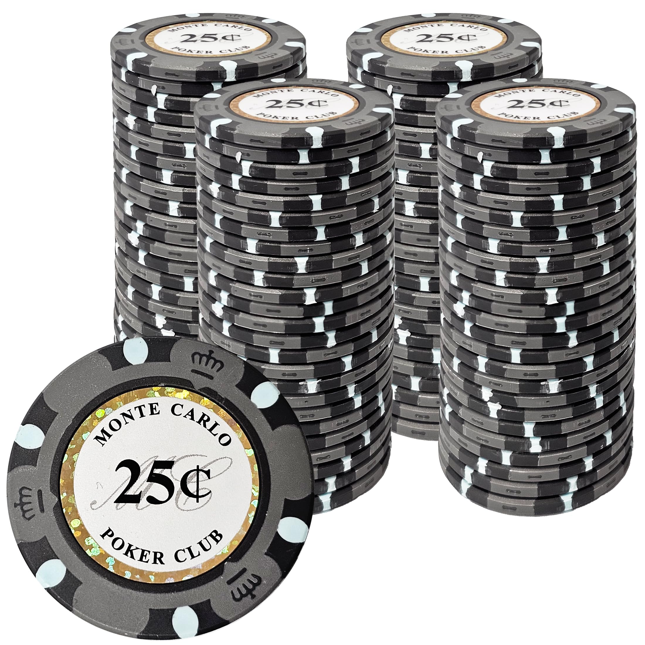 Gamers Lounge Monte Carlo 14-Gram Clay Poker Chips (100-Pack) – Premium Heavyweight Casino-Grade Set for Texas Hold’em, Blackjack & Home Games ($0.25 Gray)