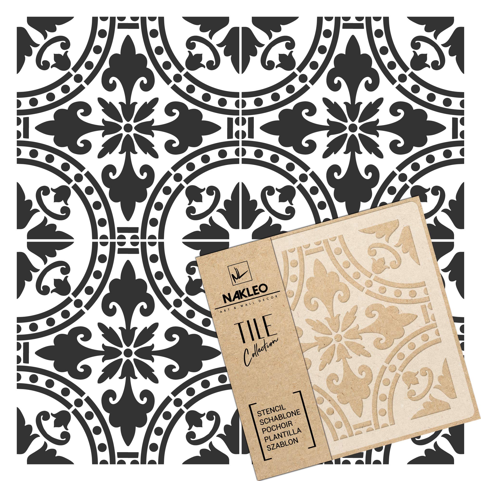 NAKLEO Tile Painting Stencil 25x25 cm, Isna Spanish Moorish Flower Moroccan, Plastic Reusable Template, Home Decor Craft DIY, Floor Concrete Patio Wall - Terracotta
