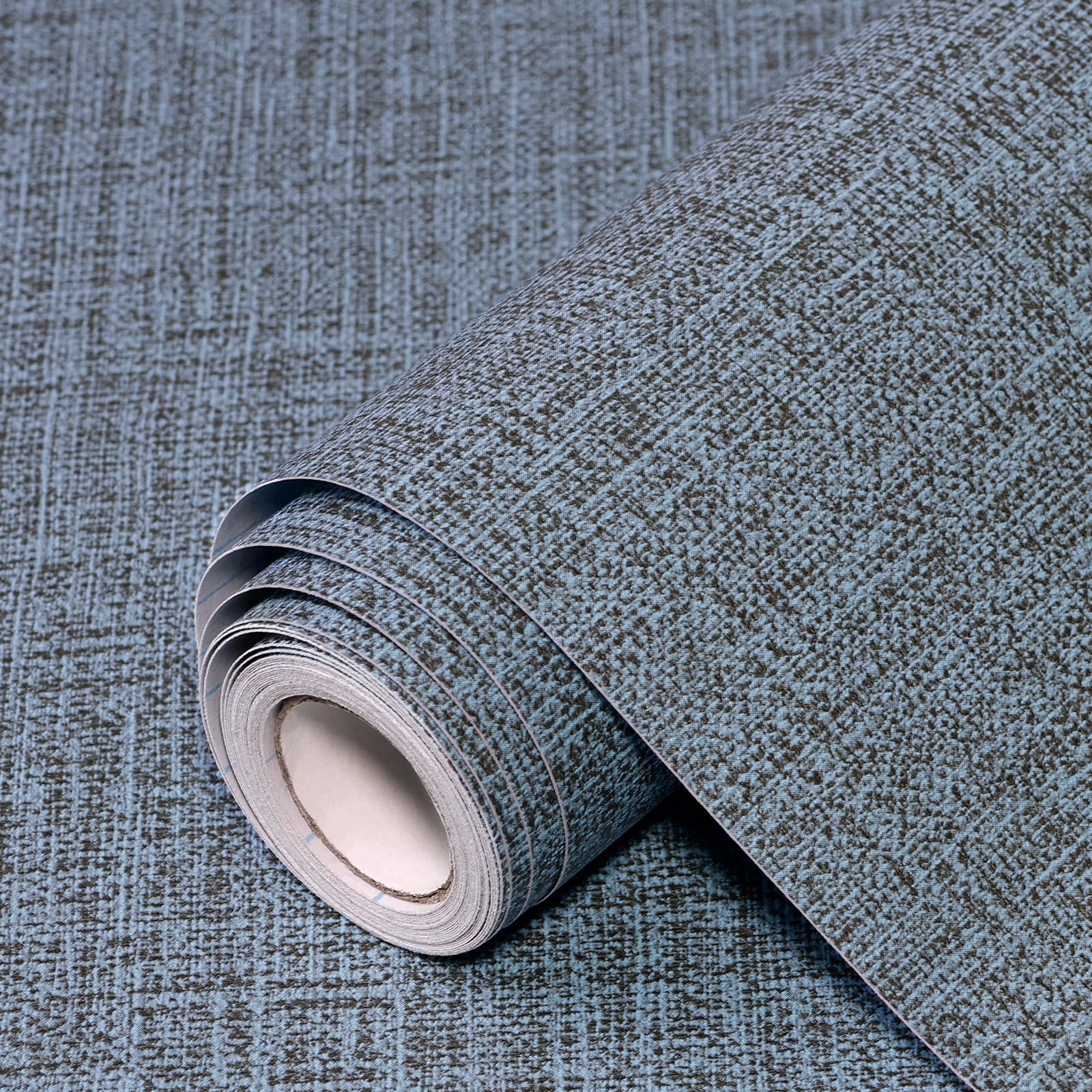 Photo 1 of Uooar Blue Gray Grasscloth Peel and Stick Wallpaper 17.3"x120" Faux Linen Textured Contact Paper Removable Self Adhesive Vinyl Wallpaper for Bedroom Bathroom Kitchen Cabinets
