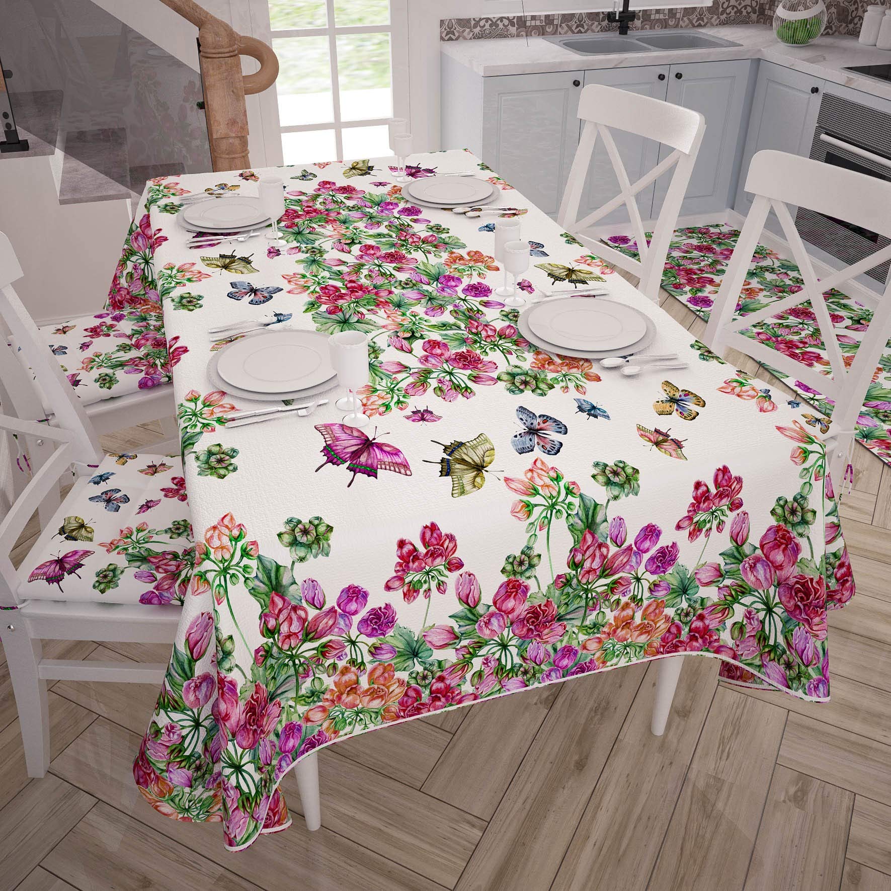 PETTI Artigiani Italiani Tablecloth Stain-resistant Kitchen Table Cover 140x450 cm Flowers