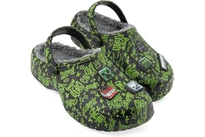 Get Trend Minecraft Clogs for Boys Teens, Fleece Non Slip Indoor Slippers, Kids House Shoes, Creeper Gamer Gifts for Boys