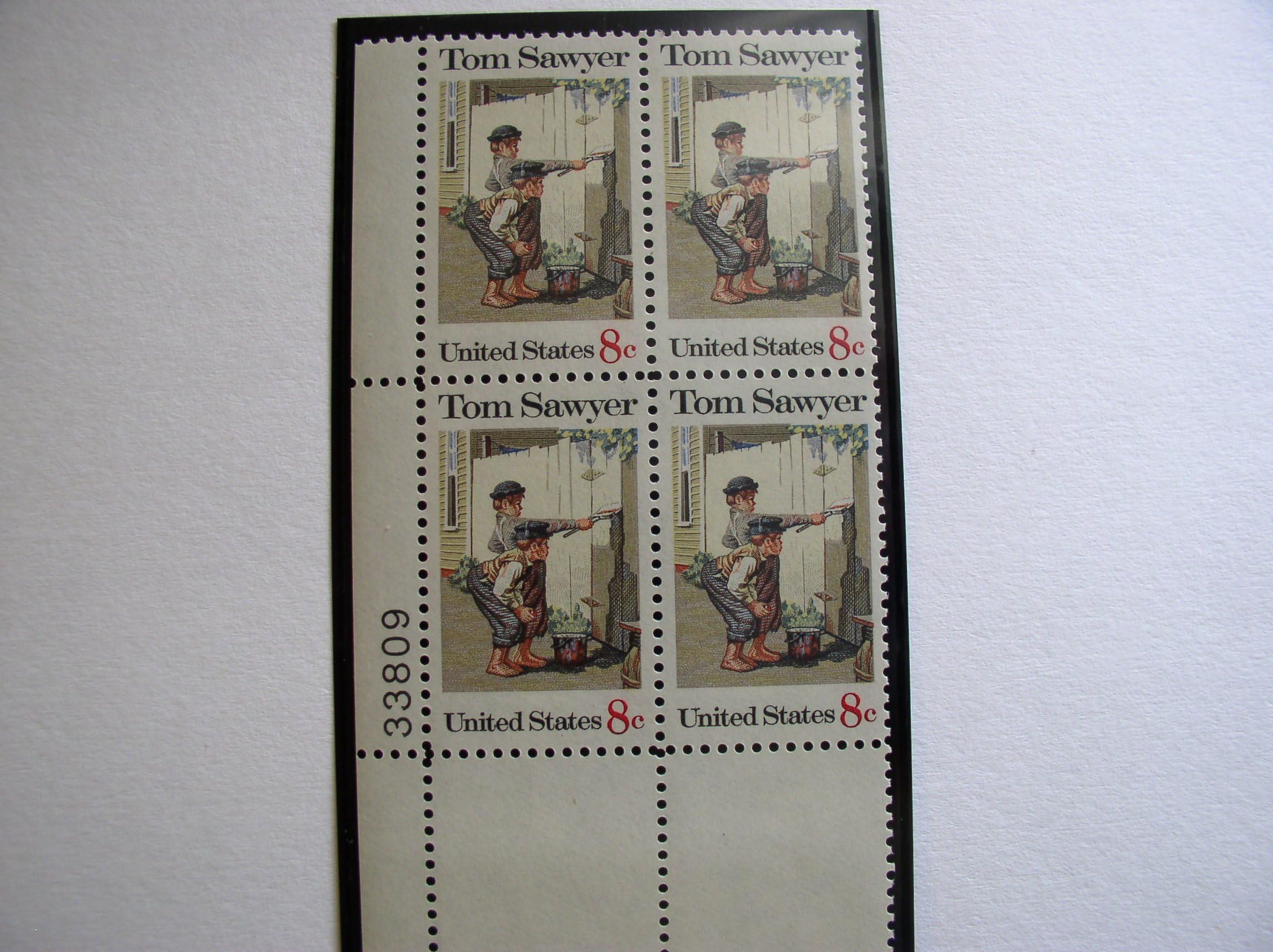 US 1972 Postal Stamps, Tom Sawyer, S# 1470, PB of 4 8 Cent Stamps