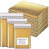 Yeyeplum 100 Pack Valentine's Day Gift Wrapping Bubble Mailers 3 Sizes Metallic Bubble Envelopes Waterproof Self Sealing Bags for Spring Back to School Packing Small Business(Gold,Metallic)