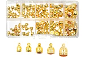 Cord End Cap for Jewelry Making, Kumihimo End Cap Finding Kit for Leather, Tassels; Gold 5mm to 9mm 100 PCs by Mandala Crafts