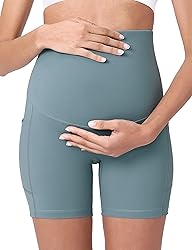POSHDIVAH Women's Maternity Yoga Shorts Over The