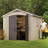 Keter Factor 8x11 Resin Shed Wood Texture Window Lockable Pad Extended Roof view 5