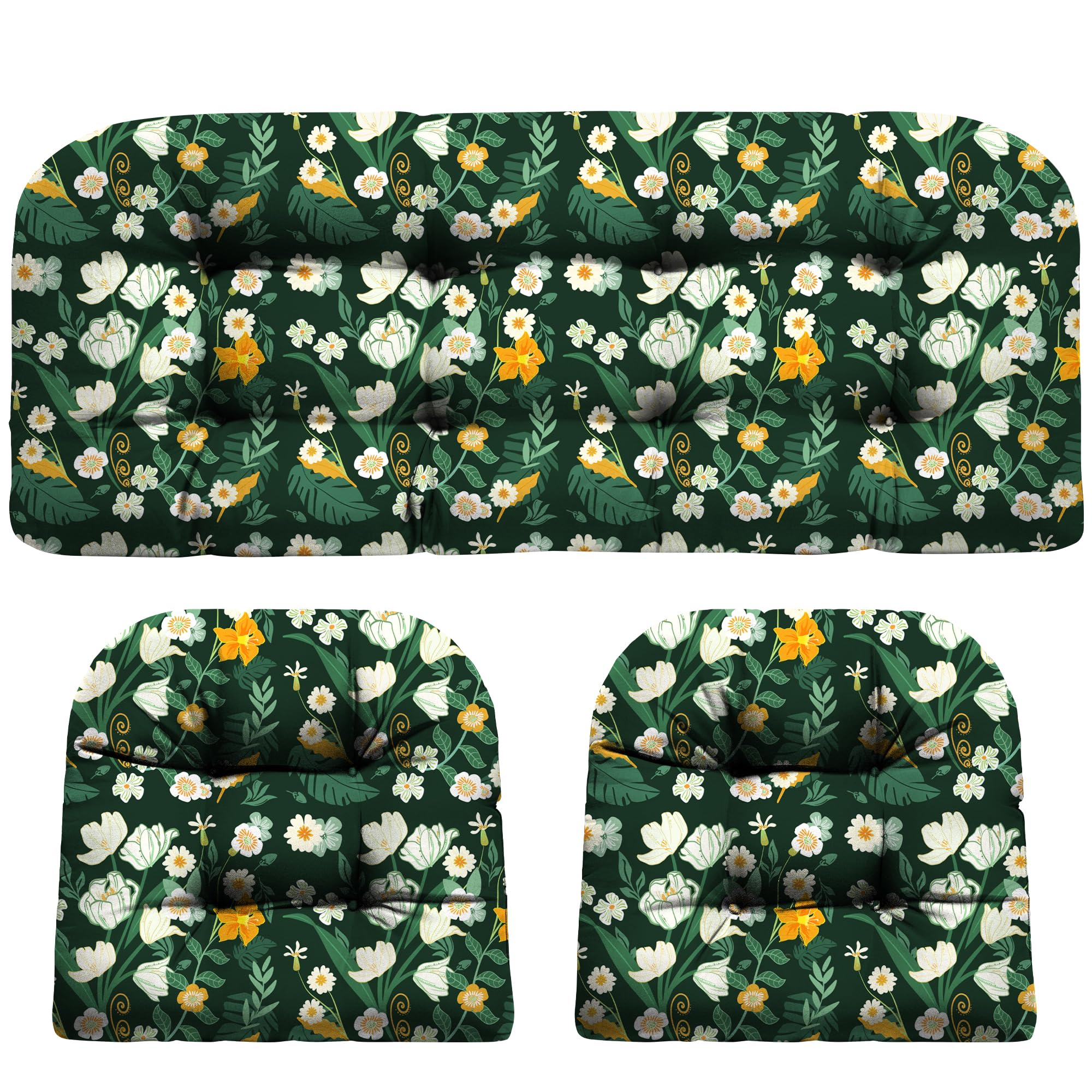 Photo 1 of ***FACTORY SEALED***DANGHOOGY Wicker Chair Cushions, Waterproof Outdoor Loveseat Cushions for Patio Furniture, Tufted Wicker Furniture Cushions, 1 Loveseat and 2 U-Shaped Cushions (Green Floral)