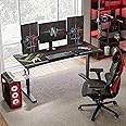 EUREKA ERGONOMIC Gaming Standing Desk 63 Inch Computer Desk Height Adjustable Desk Mechanical Adjustment Large Manual, Home Office Dual 3 Monitor Curved Edge Desk Mouse Pad Controller Stand Table