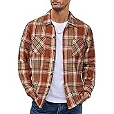 COOFANDY Men's Flannel Shirts Casual Button Down Plaid Shirt Jacket Long Sleeve Fleece Shacket with Pockets
