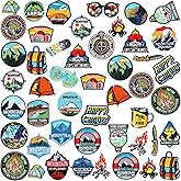 CraftyDream 48 Pcs Camping Iron on Patches Adventure Outdoor Hiking Embroidered Patches Decoration Iron on Motif Applique Decor for DIY Costume Hats Backpack Party Supply (Mountain)