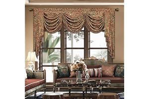 Loom and Mill Vintage Jacquard Waterfall Valance for Living Room Bedroom, Classic Paisley Swag Window Valances with Tassels, Luxury Swag Curtains for Banquet Holiday Decoration(W79Inch,1 Panel)