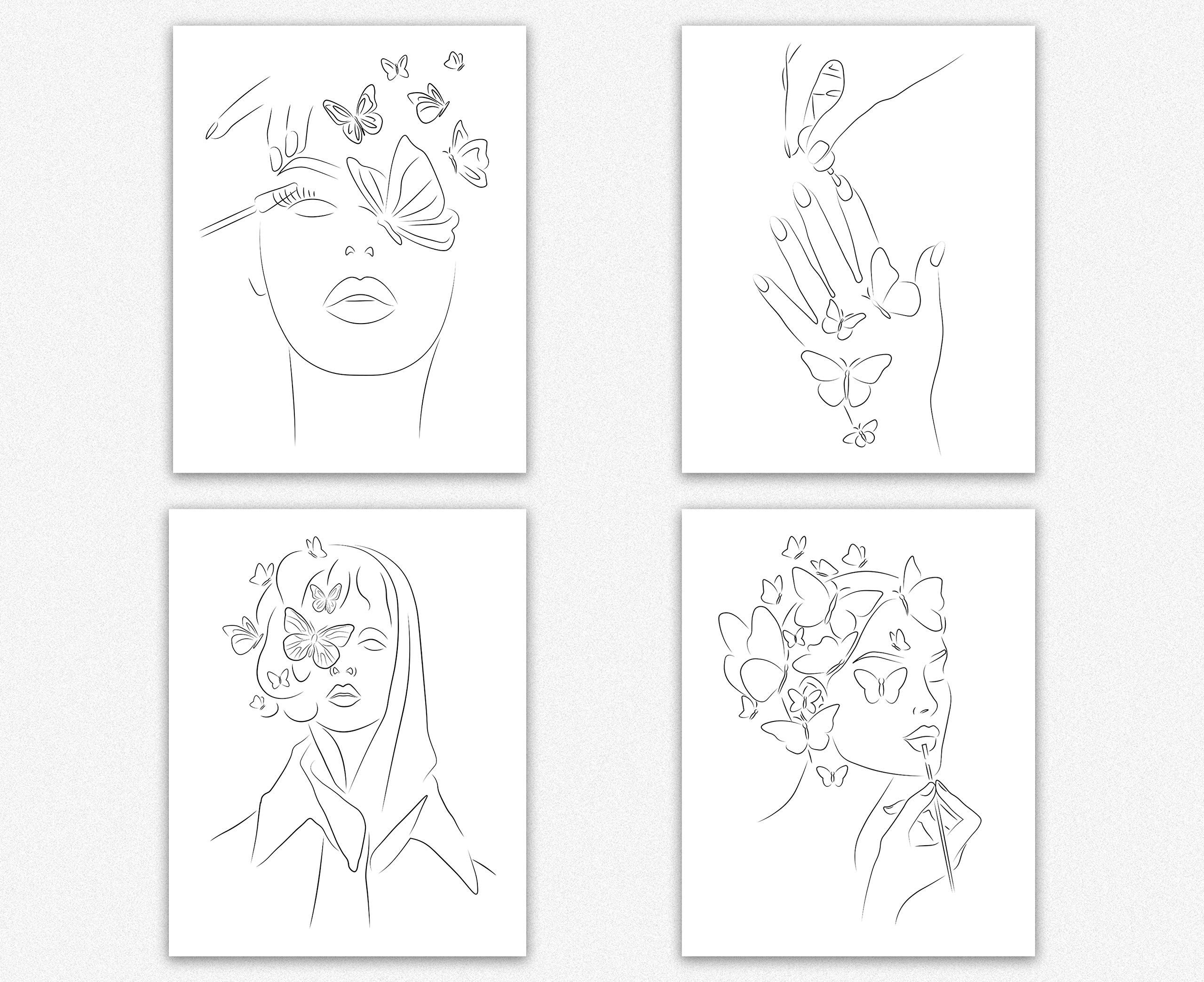 Fashion Women Art Print Set Of 4 - Makeup Art Posters - Make-Upake Minimalist Decor 8x10
