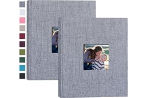 Mublalbum 2 Pack Small 8x10 Photo Album 2 Pack Linen Cover with Display Window Mini Picture Book Each Holds 52 Vertical Pockets for Artwork Postcards or Pictures Storage (Gray)