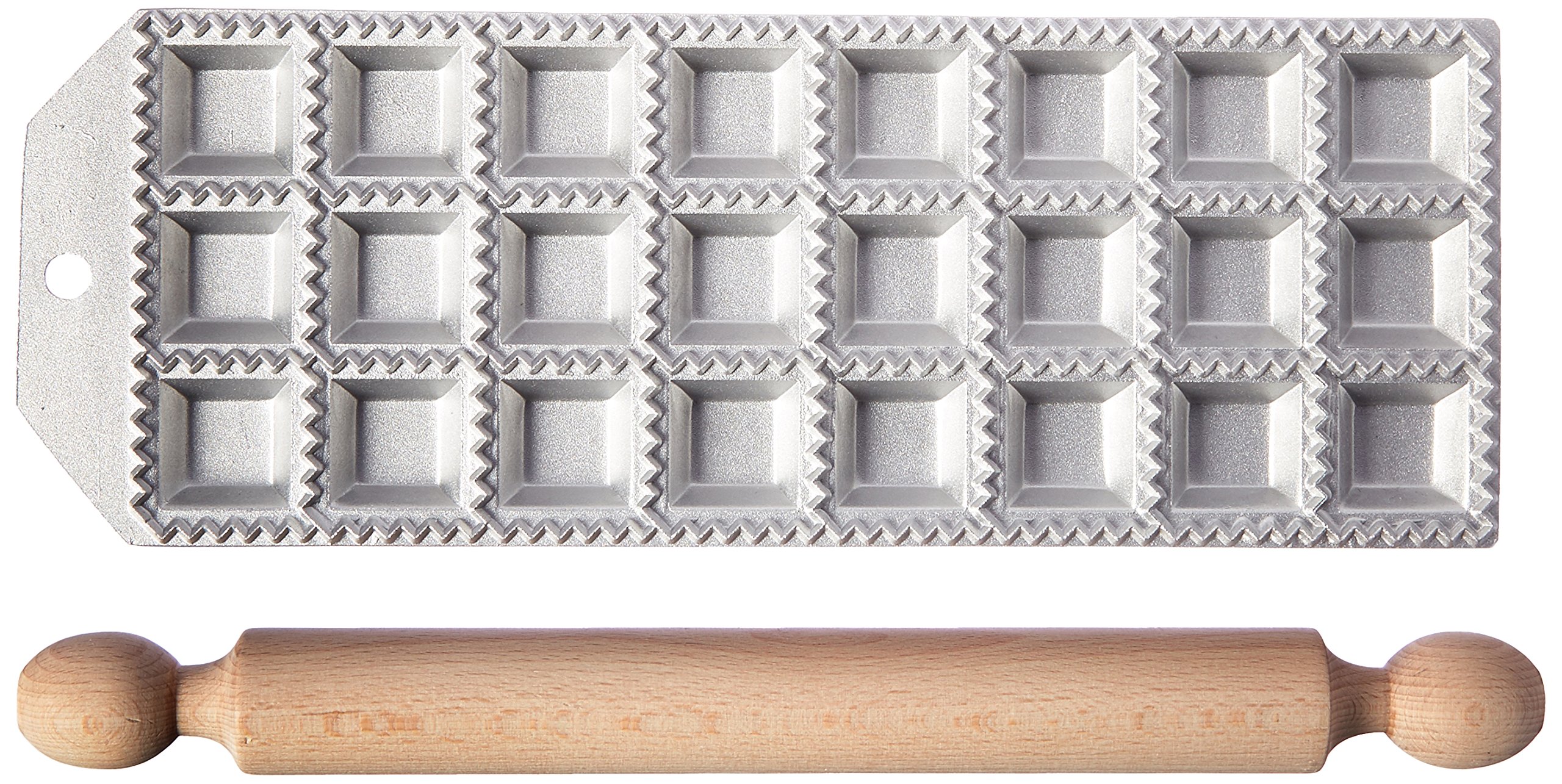 Eppicotispai 24 Holes Aluminum Square Ravioli Maker with Rolling Pin