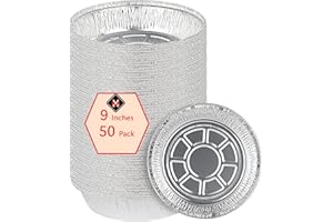 Mr Miracle Pack of 50 Disposable Aluminum Foil Pans –9 Inch Circular Aluminum Pans, Ideal for Baking, Storing, Heating, Serving, BBQ - Round Foil Pans