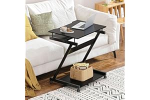 SogesHome 23.6inches Mobile Laptop Desk, Bed Table Portable Computer Desk with Lockable Wheels, Rolling Computer Cart with Keyboard Tray, Black