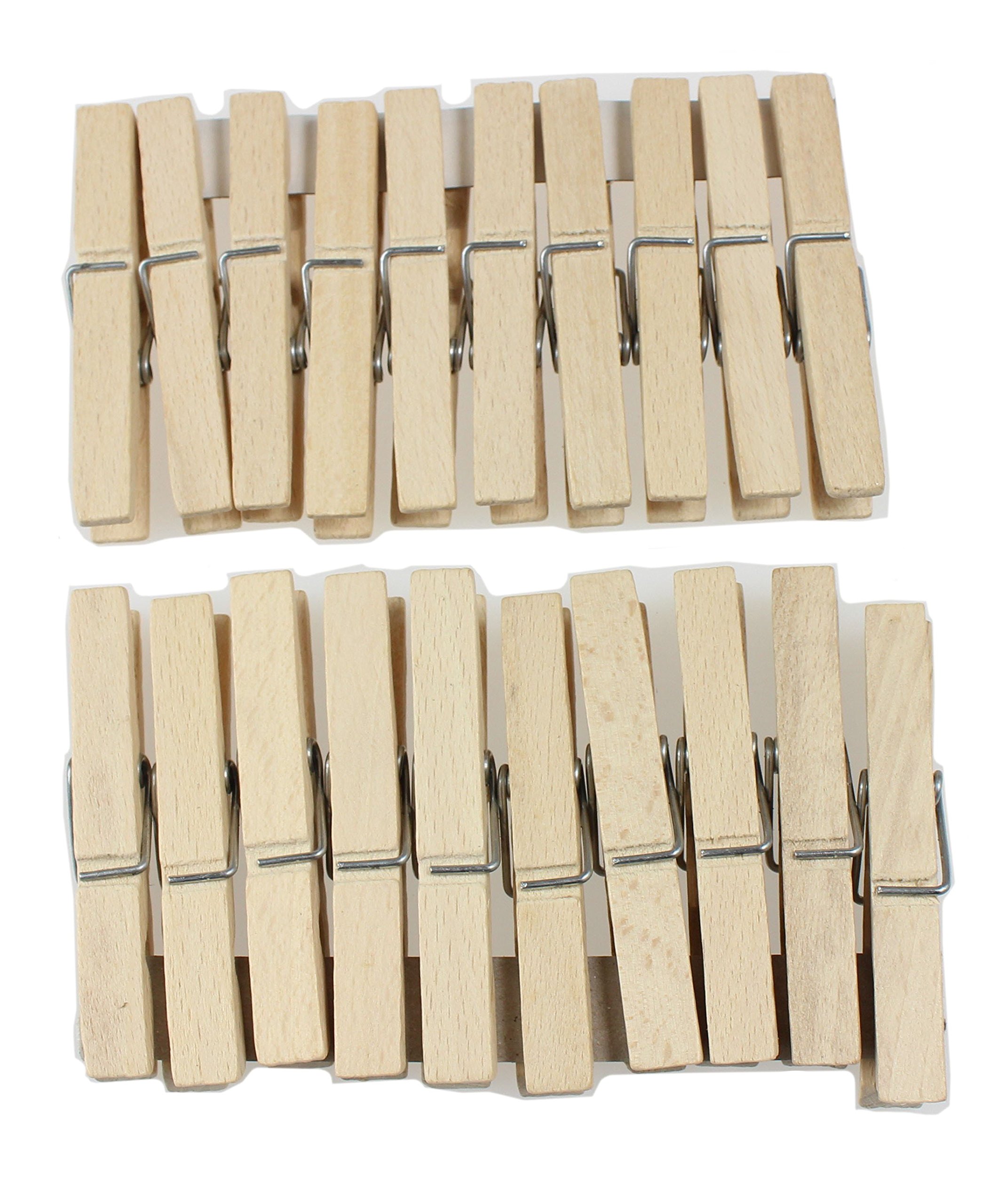 EFO Wooden Clothes Pegs 20 Pack | Wooden Pegs made from durable beechwood with strong spring | Clothespins ideal for washing line, laundry and household use | Clips for crafts and DIY projects