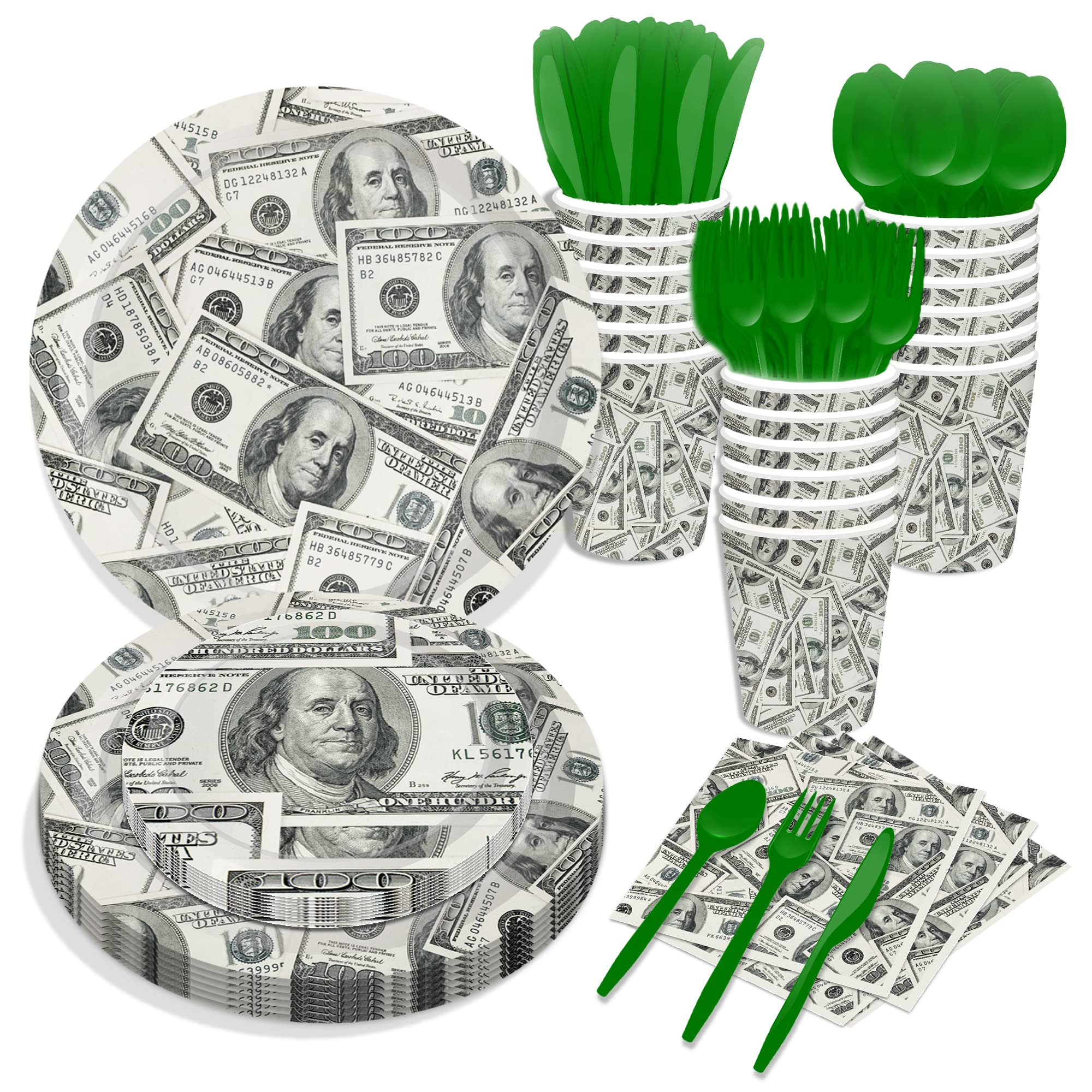 Photo 1 of 116 Ps Bill Dollar Party Supplies 16 Guests Money Party Decorations Including Big Bucks Party Paper Plates Dinner Plates Napkins Cups Set for Currency Symbol Money Party Decoration