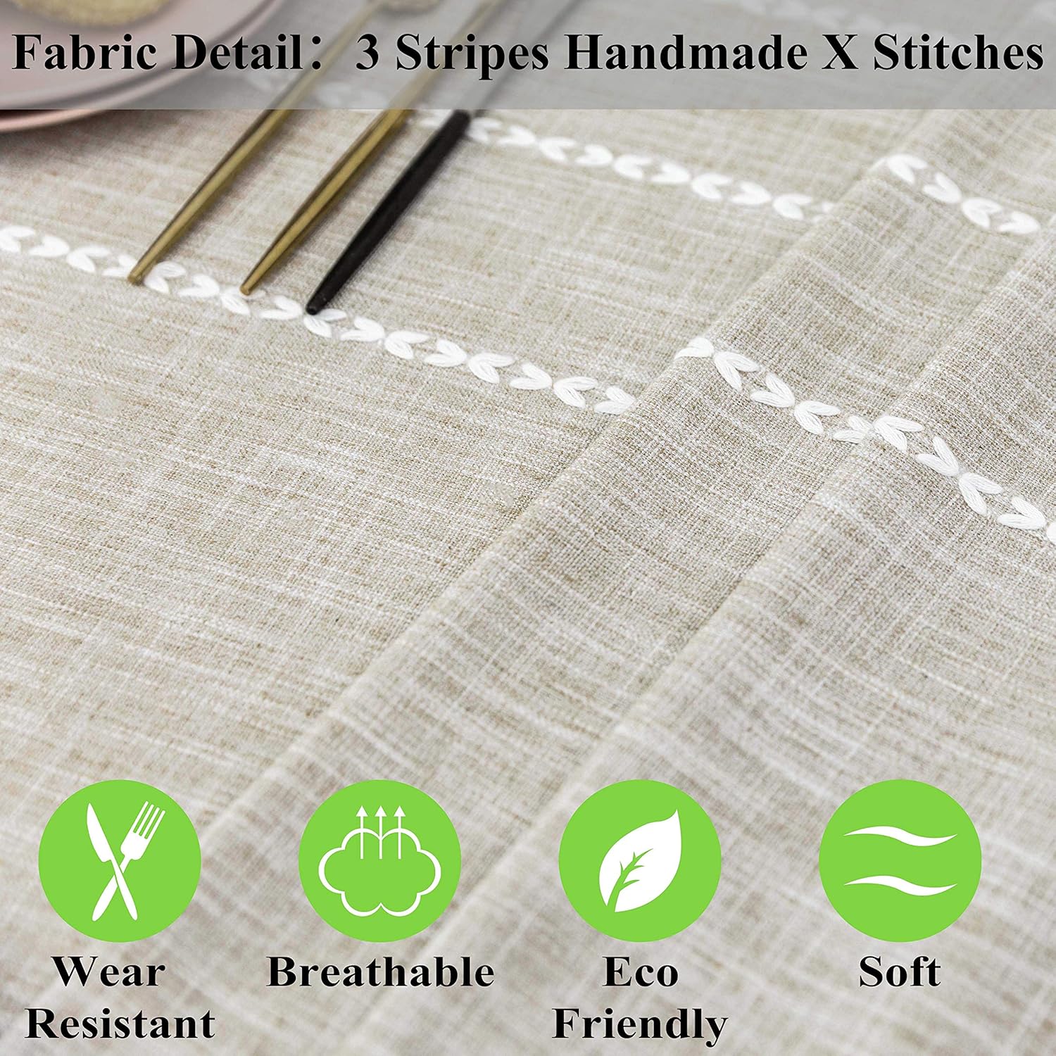 Home Brilliant Faux Burlap Tablecloth Rectangular Oblong Table Cover for Kitchen Dinning Striped Tabletop Decoration (52 x 72 Inch, Light Linen): Home & Kitchen