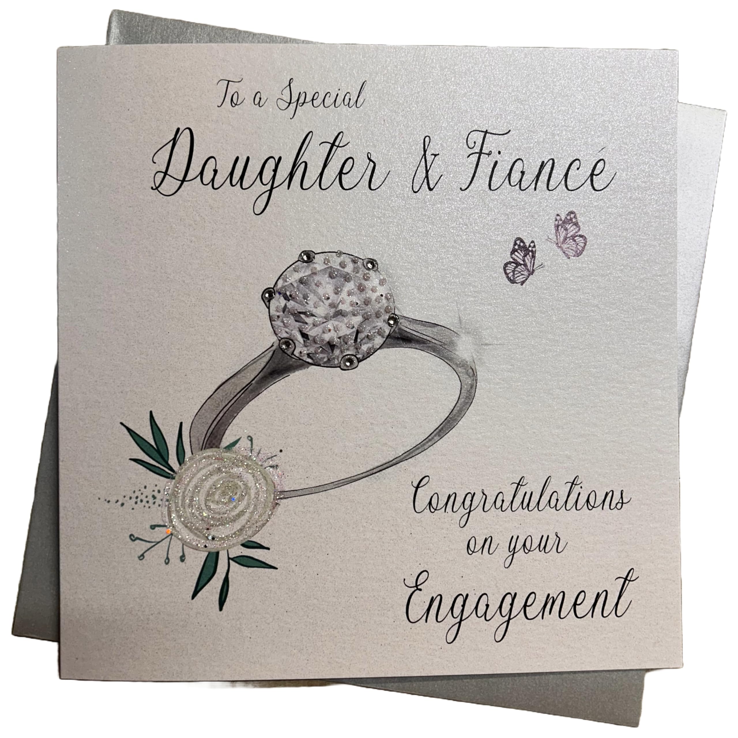white cotton cards 'To A Special Daughter & Fiancé On Your Engagement' Handmade Large Engagement Card, Code XM3, XM3
