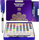 ARTISTRO Watercolor Paint Set 48 Colors Metallic Fluorescent Includes Paper