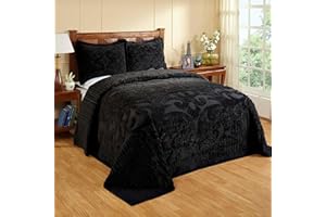Better Trends Chenille Bedspreads King Size, Black 100% Cotton Chenille Medallion Design Tufted Bedding Coverlet Soft Lightweight, 120"x110" 1 Piece Ashton Collection