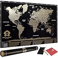 Detailed Scratch off World Map Poster - XL - Black and Gold Scratchable World Map - Glossy, Laminated Travel World Map - Full