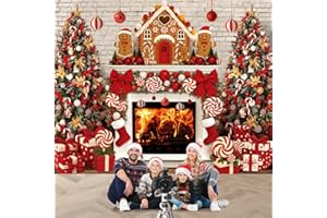 Peryiter 10x8ft Christmas Gingerbread House Backdrop for Photography Polyester Xmas Tree Stocking Candy Gift Background Decoration Winter Party Backdrop for Home Decoration Photo Studio Props