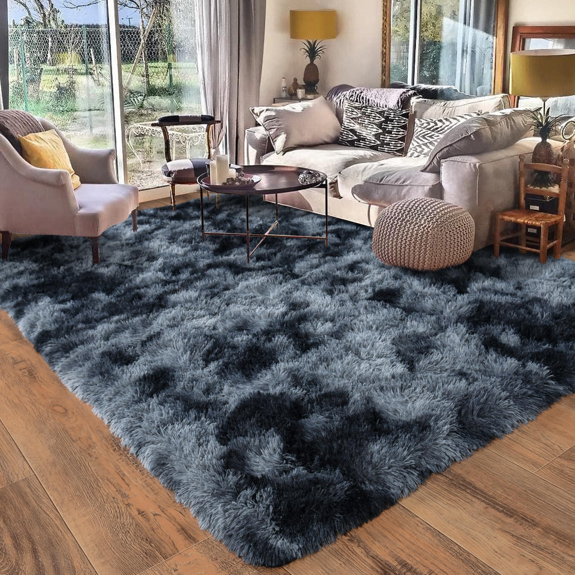 Photo 1 of Quntue Rugs for Living Room 5x7, Soft Shaggy Modern Shag Area Rug for Bedroom, Upgrade Non-Slip Plush Fluffy Carpet for Kids Boys Girls Room Home Decor Aesthetic, Blue Grey