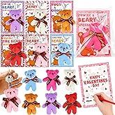 28 Pack Valentines Day Gifts for Kids Classroom Mini Plush Bear Keychain Toys with Valentine Day Cards for Kids School, Valentines for Class Exchange Cards Gifts Prizes Party Favors for Boys Girls