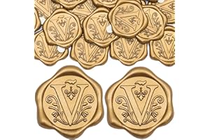SWANGSA 50 Pack Letter V Wax Seal Stickers, Antique Gold Initial Alphabet Self-Adhesive Wax Stickers, Wedding Party Invitation Envelope Wax Seal Stickers