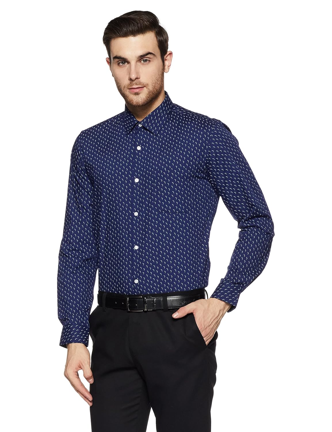 peter england men's printed slim fit formal shirt