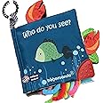 bebe mondo Fish Baby Book 0-6 Months,Touch Feel Cloth Crinkle Books for Babies,Infant Baby Toys 6-12 Months,Learning Education Soft Sensory Mirror Toy,Shower Gifts Easter for Boys Girls-Teether