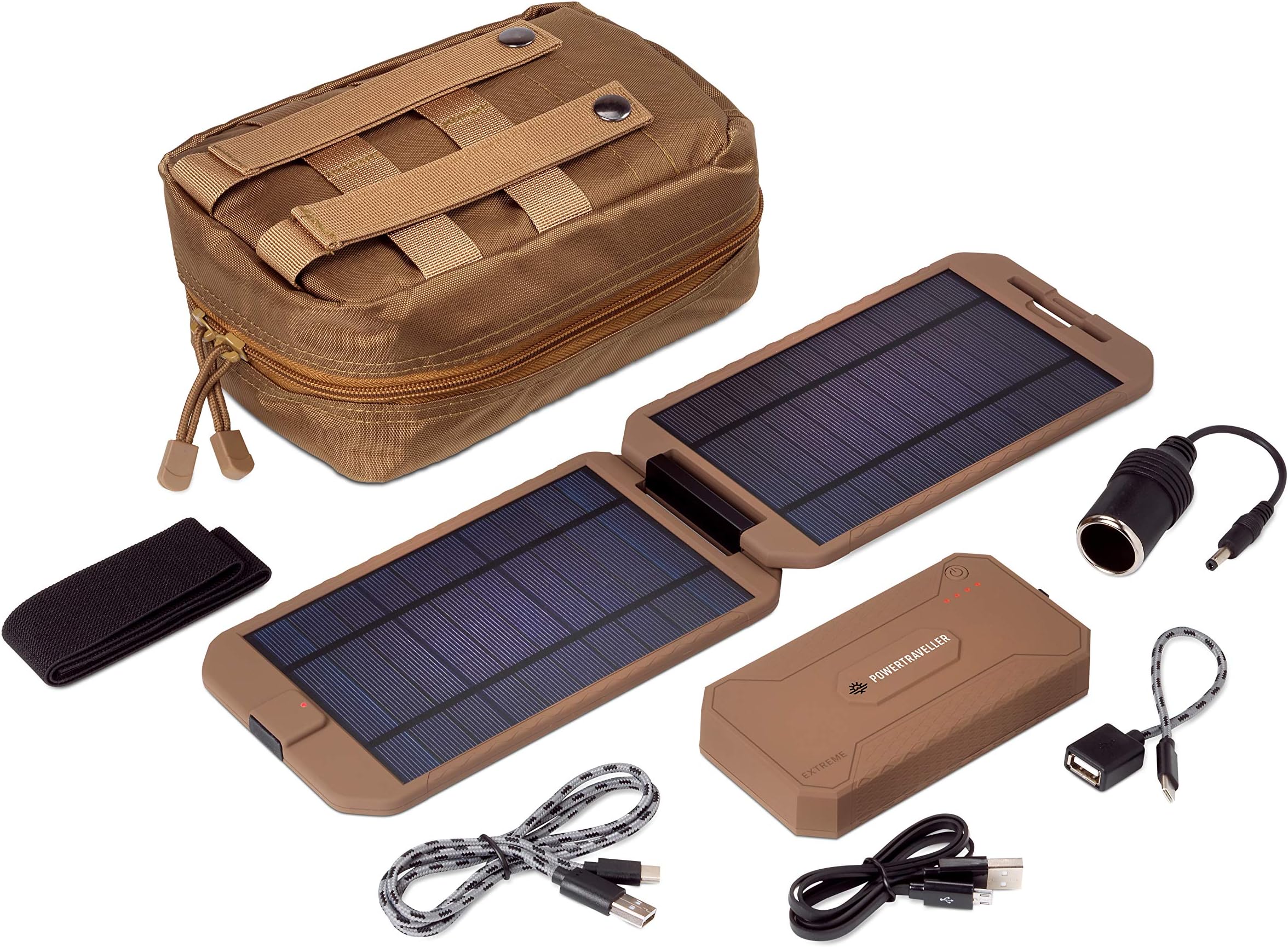 Portable Solar-Charger, Powertraveller Tactical Extreme, 12000mAh Quick-Charge Power-Bank, 12V DC, USB C, Splashproof/Dustproof External Battery Pack for Smartphones, Tablet & More