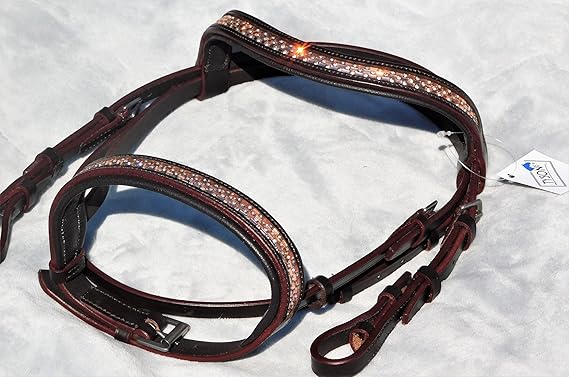 Trense Reitzaum Rosl Braun Strass Glitzer Stirn u Nasenriemen Englisch Minishetty Mini Shetty Tysons Rosegold Silberfarben