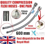 Xcel Home M10 x 15mm Compression 600mm Flexi Tap Connectors Pair for Mixer Taps view 7