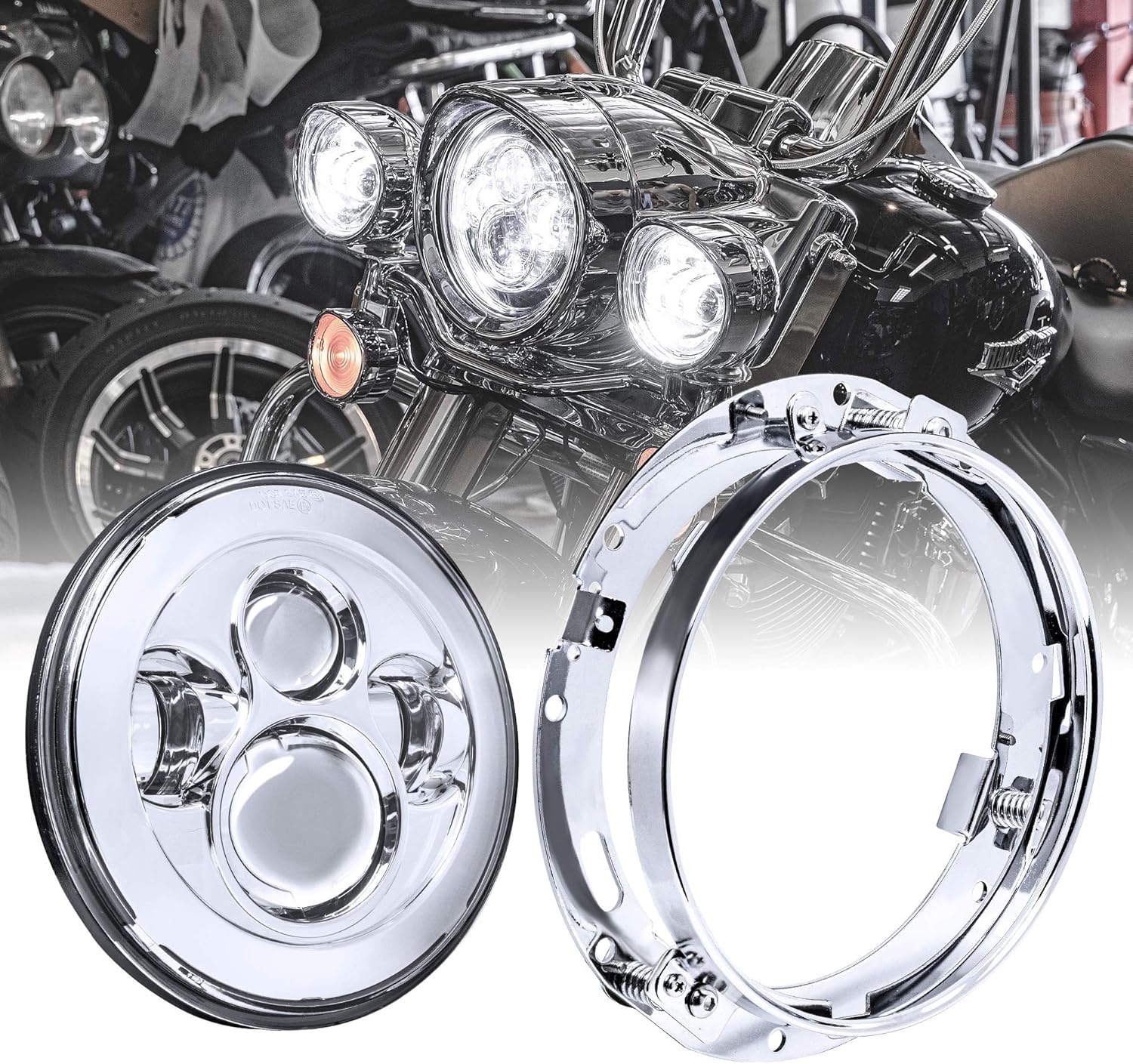 7" CREE LED Harley Headlight + Mounting Bracket [ChromeFinish] [4500 Lumen] [H4