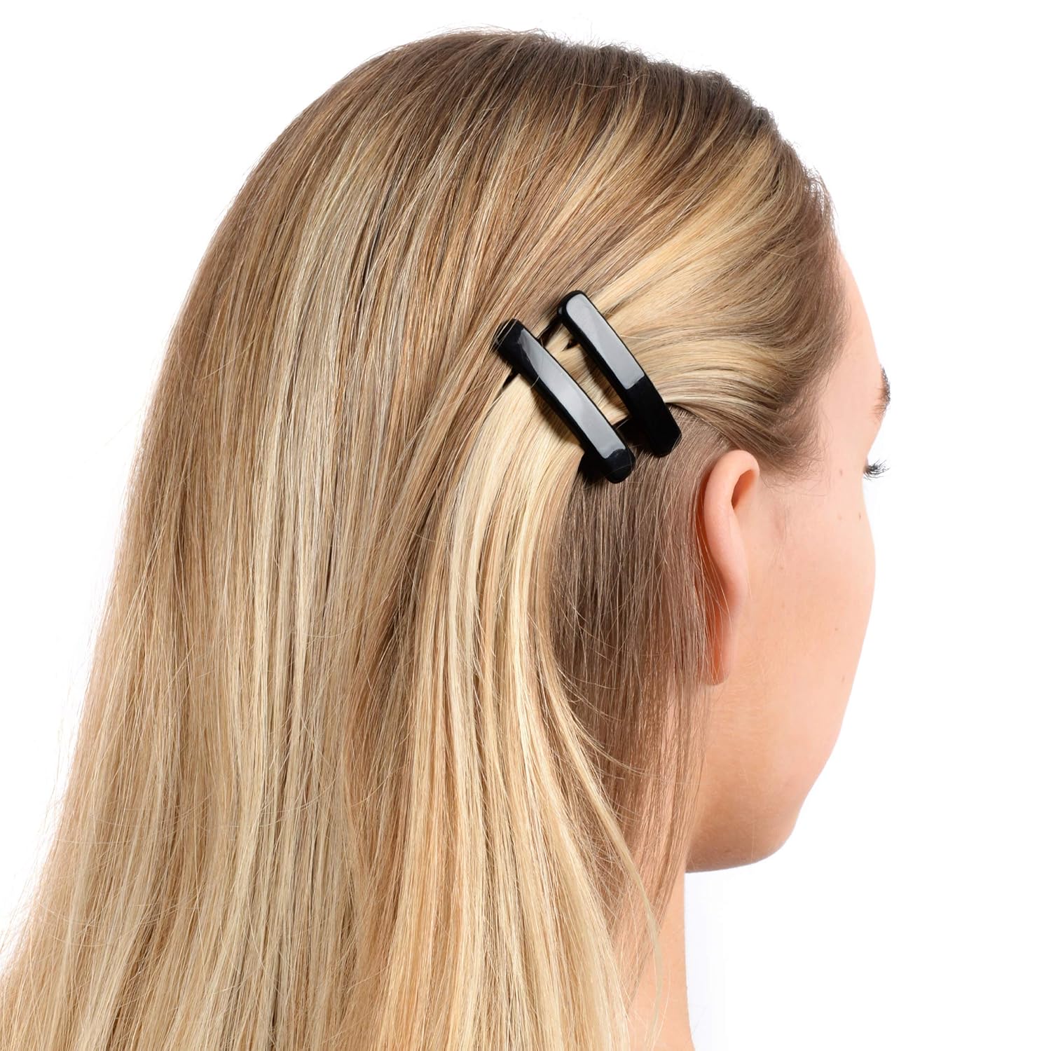 France Luxe Mini Rectangle Barrette, Black, Set of 2 - Classic French Design For Everyday Wear : Beauty
