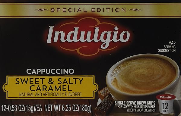 INDULGIO CAPPUCCINO, SWEET & SALTY CARAMEL, 12-COUNT SINGLE SERVE CUP