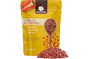 Gourmanity Dried Red Bell Peppers, Flavorful Diced Peppers, Fresh and Appetizing, Perfect for Ramen Bae Ramen Toppings Soups Stir-Frys and Stews, All Natural, Resealable 4oz Bag.