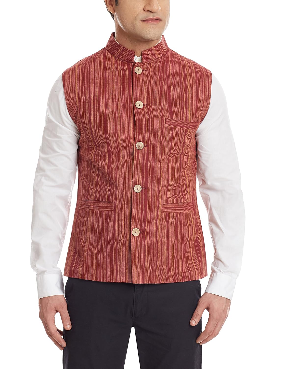 sobre estilo men's banded collar linen jacket