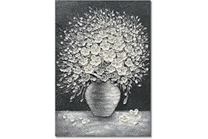 Epicler art Hand-painted abstract white flower art oil painting, 40x28 inch canvas wall art painting office home wall decorative art