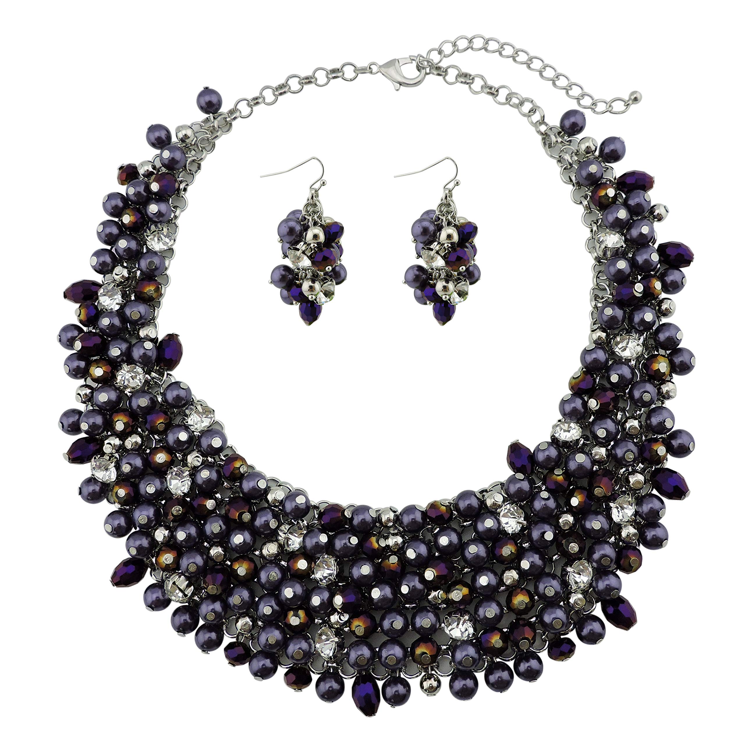 Bocar Fashion Crystal Chunky Collar Statement Necklace Earring Set for Women Gift (NK-10260-Purple) โ image 1