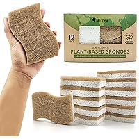 AIRNEX 12 Pack Biodegradable Natural Kitchen Sponges - Eco Friendly Cellulose and Coconut Dish Scrubbers - Non Scratch, Odour