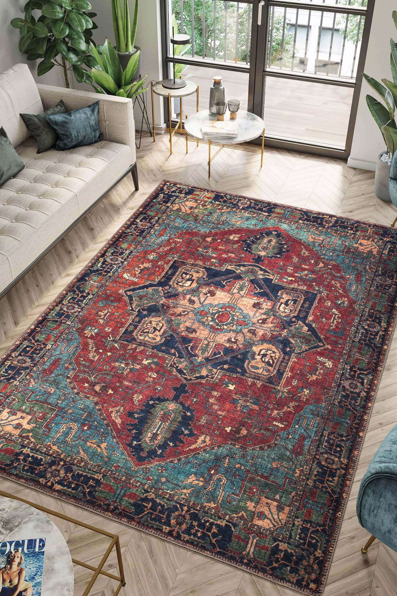 Photo 1 of Keen Home Design 3x5 Rug - Machine Washable Entry Rug with Non-Slip Backing, Ideal for Enteryway, Kitchen, Bathroom, Laundry Room - Vintage, Easy Clean, Durable, Low Pile Rug - (3' x 5')