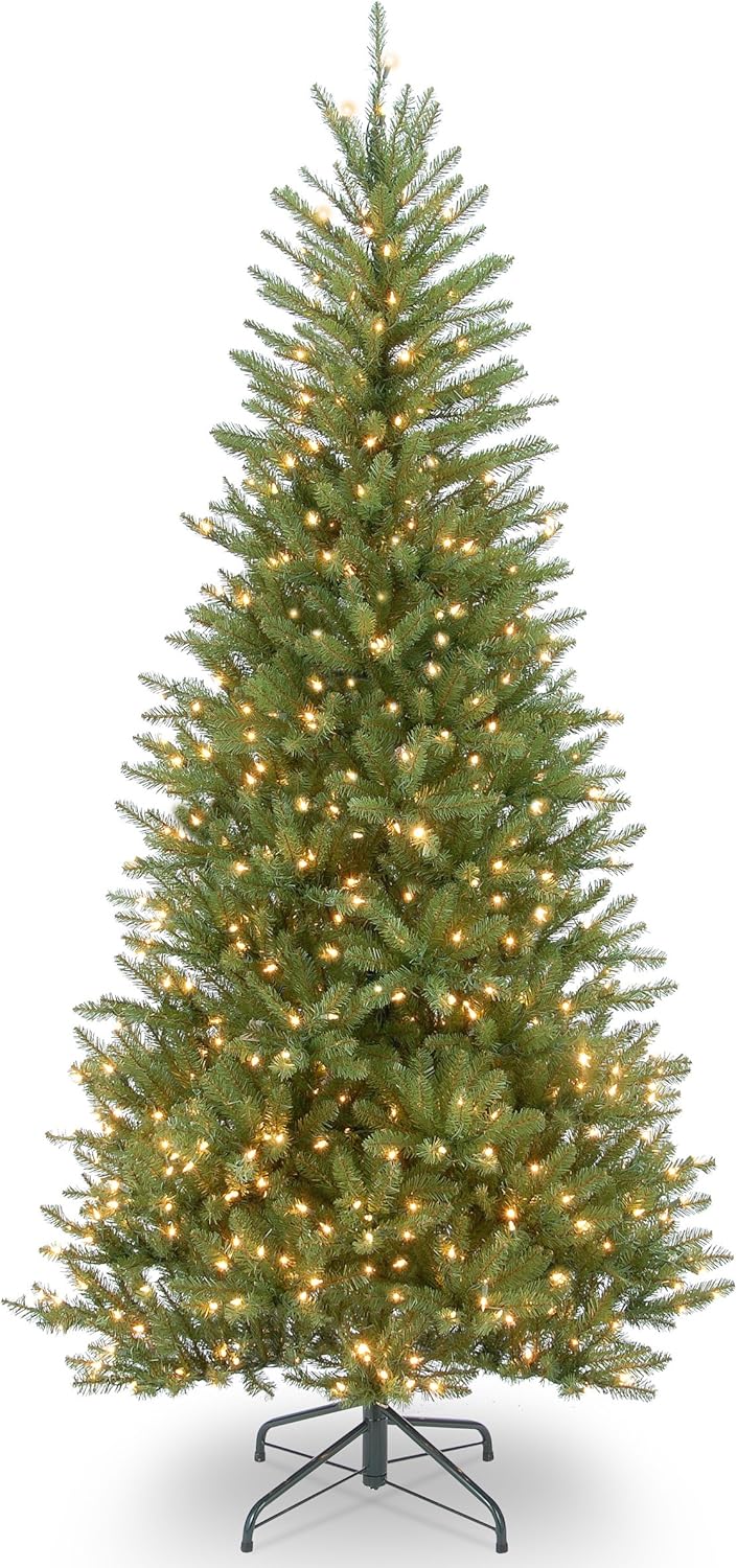 Trees - National Tree Company Pre-Lit Artificial Slim Christmas Tree, Green, Dunhill Fir, White Lights, Includes Stand, 7.5 Feet