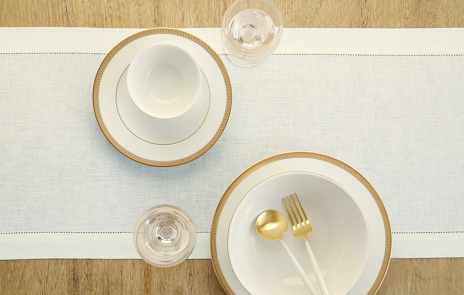 Solino Home 100% Pure Linen Hemstitch Table Runner - 14 x 90 Inch, Handcrafted from European Flax, Machine Washable Classic Hemstitch - Ivory: Home & Kitchen