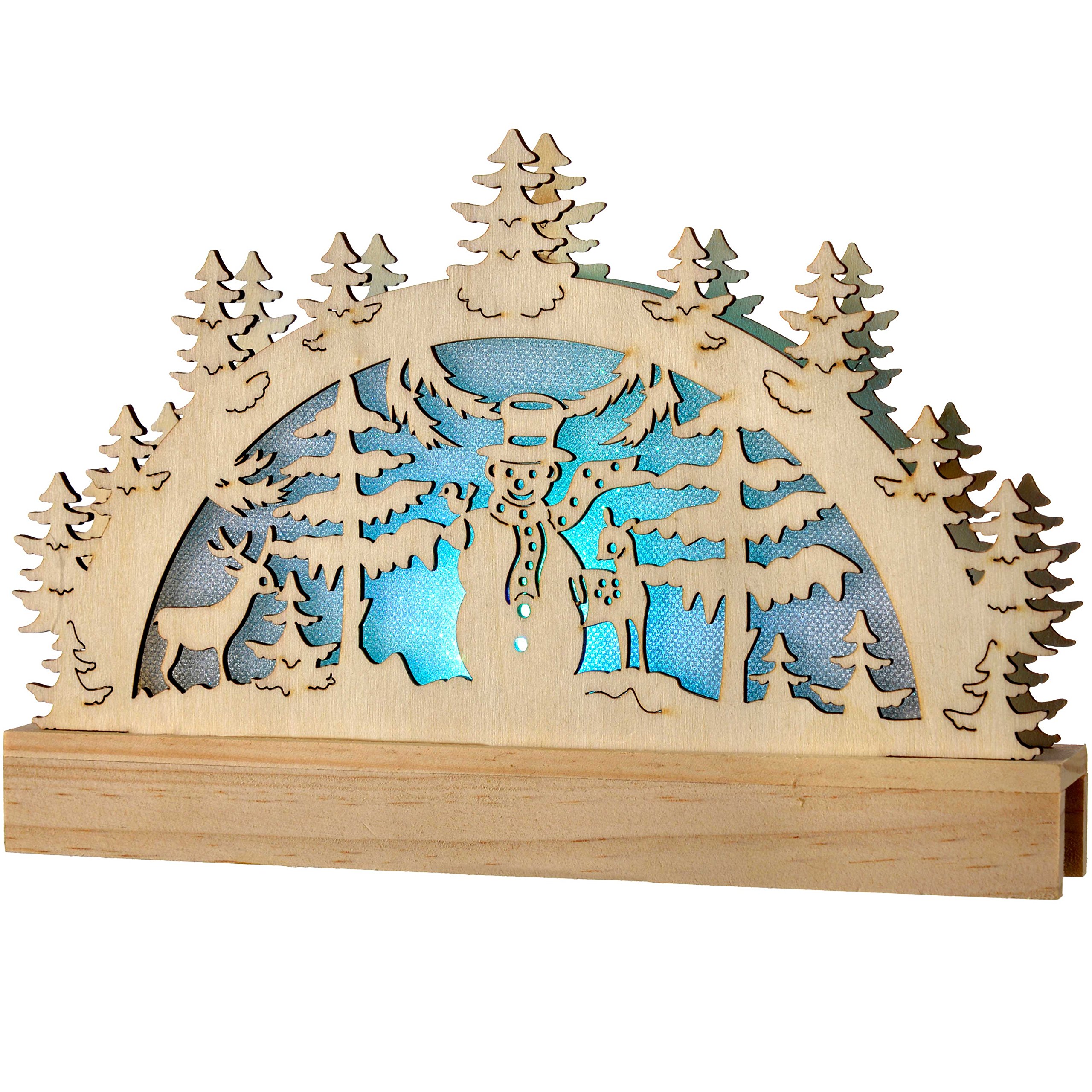 WeRChristmas Pre-Lit Wooden Snowman and Reindeer Silhouette with Colour Changing LED Lights, 23 cm - Multi-Colour