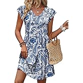 OFEEFAN Summer Dresses for Women Beach Vacation Clothes V Neck Ruffle Sleeve Babydoll Dress Elegant Classy Sundress